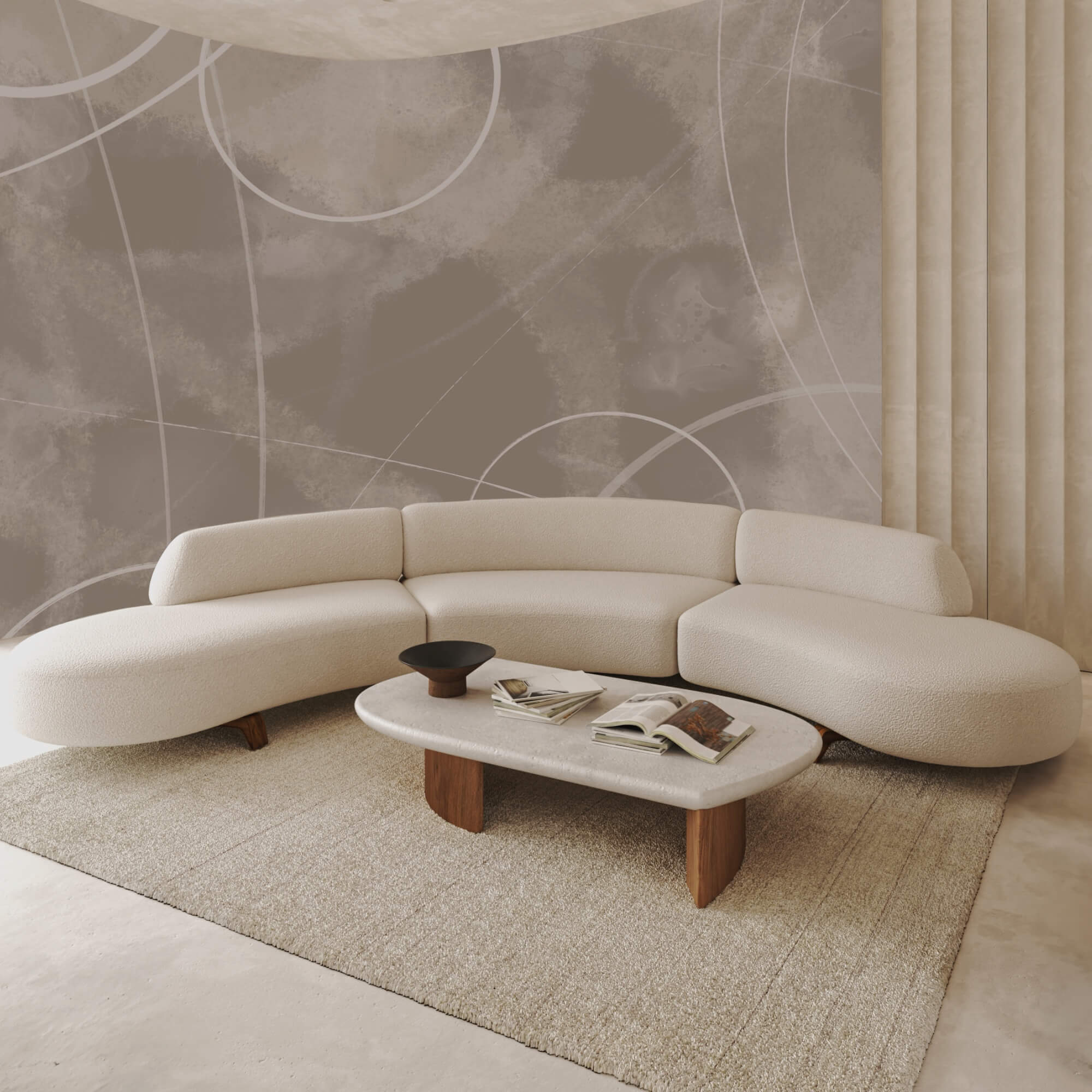 Brązowe tło z białymi liniami i okręgami