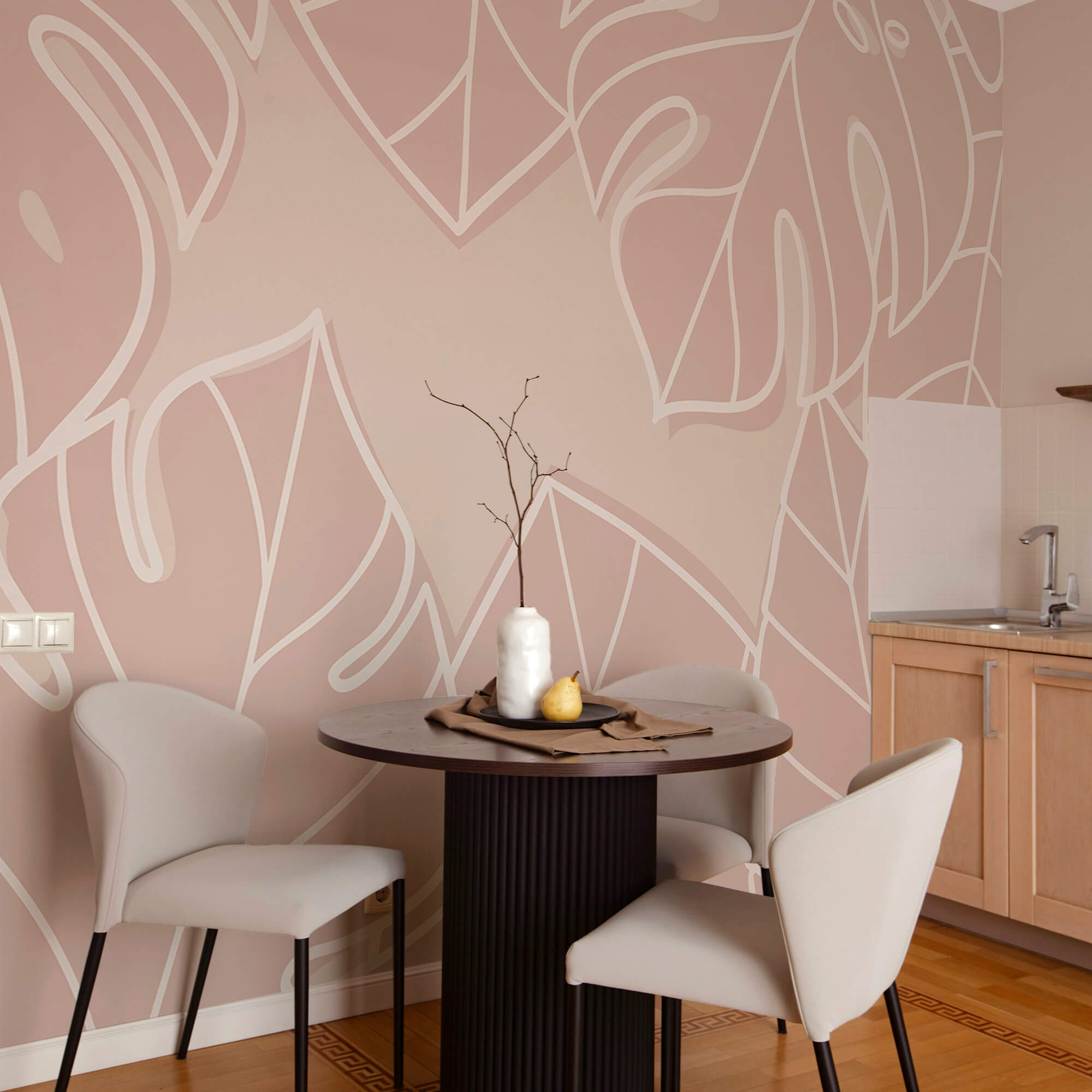 Różowo-biały wzór liści