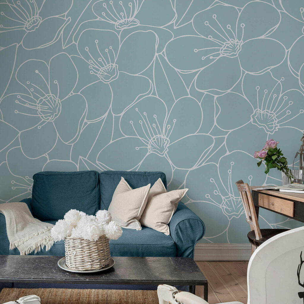 Wzór kwiatów na niebieskim tle