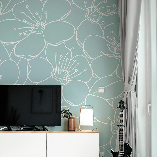 Wzór kwiatów na niebieskim tle