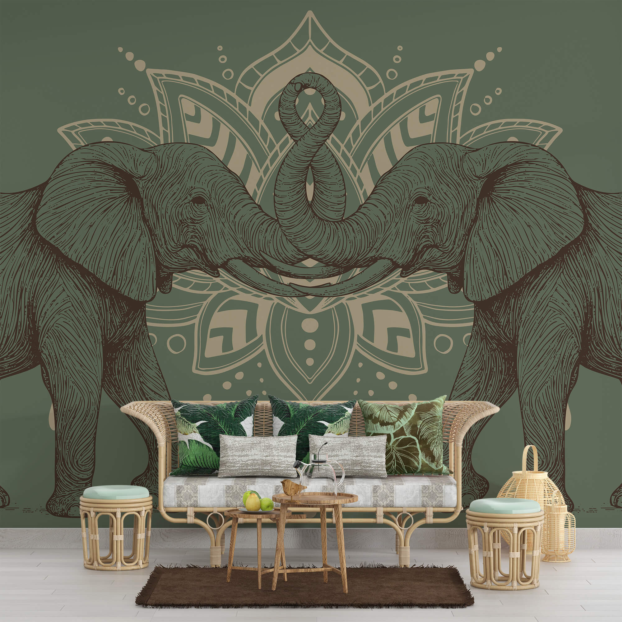 Dwa słonie dotykające się trąbami