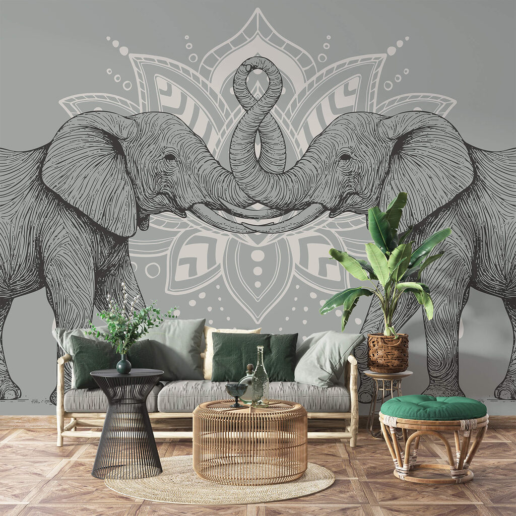 Dwa słonie dotykające się trąbami