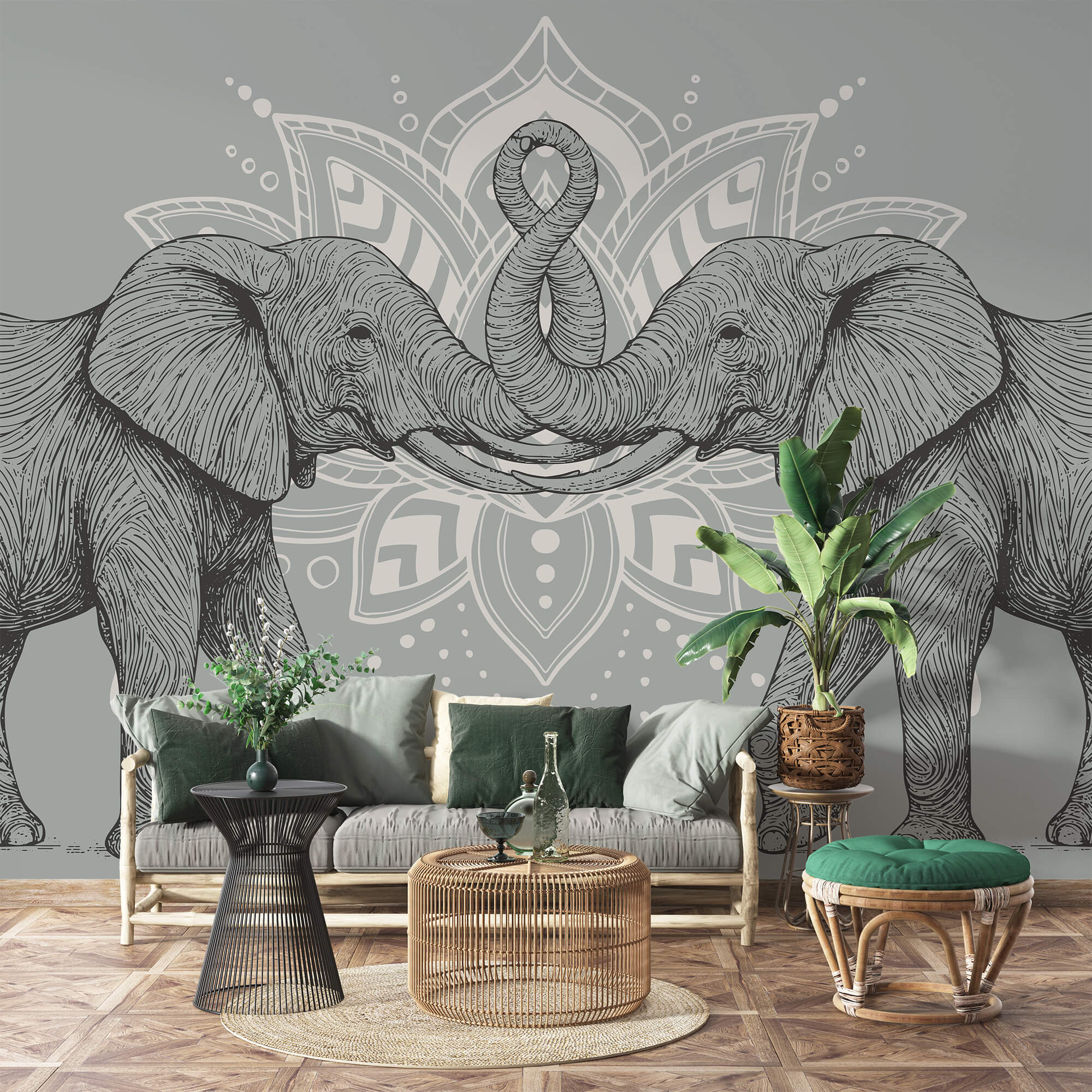 Dwa słonie dotykające się trąbami