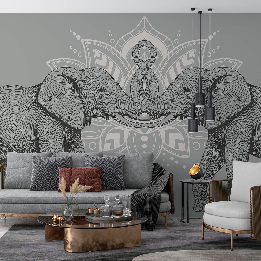 Dwa słonie dotykające się trąbami