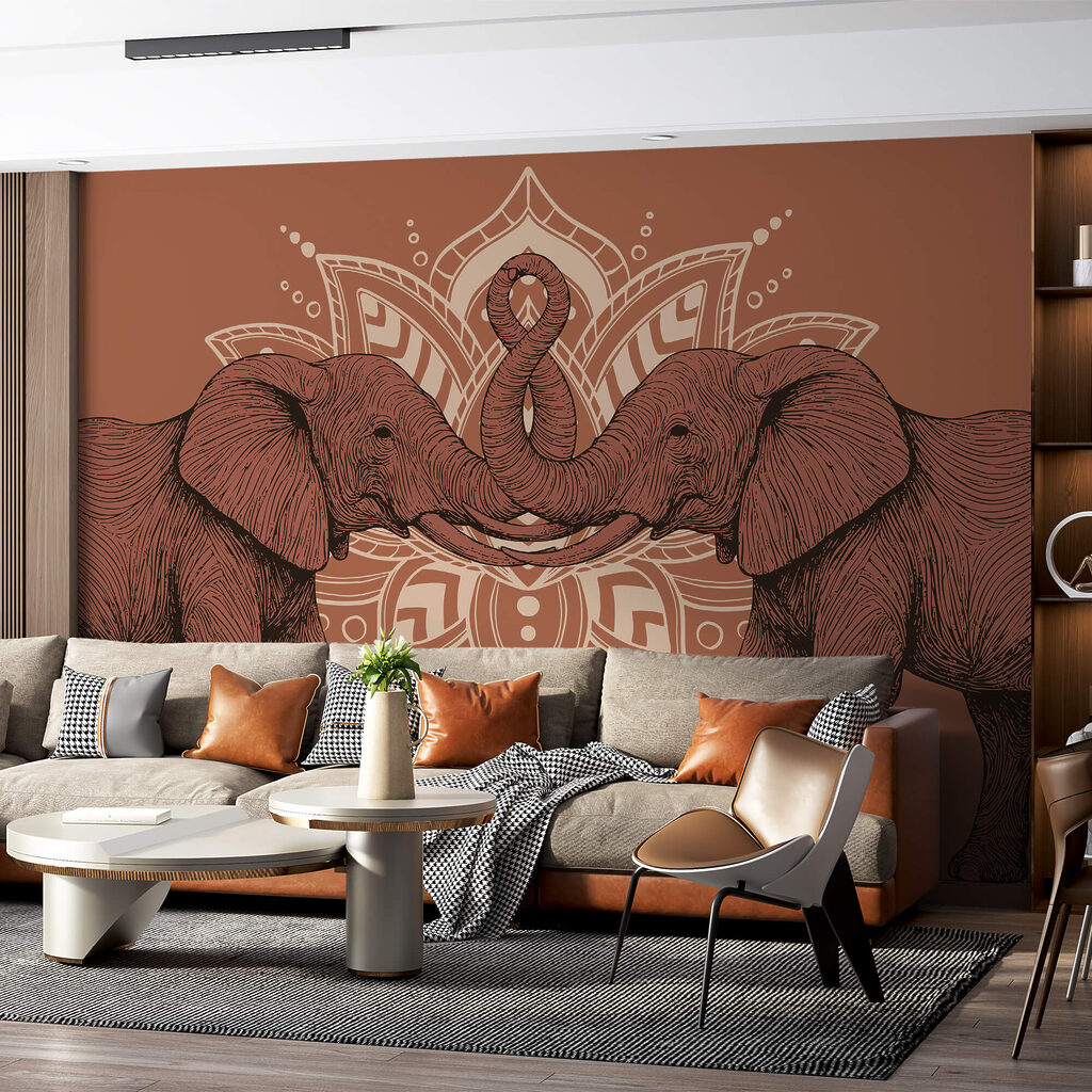 Dwa słonie dotykające się trąbami