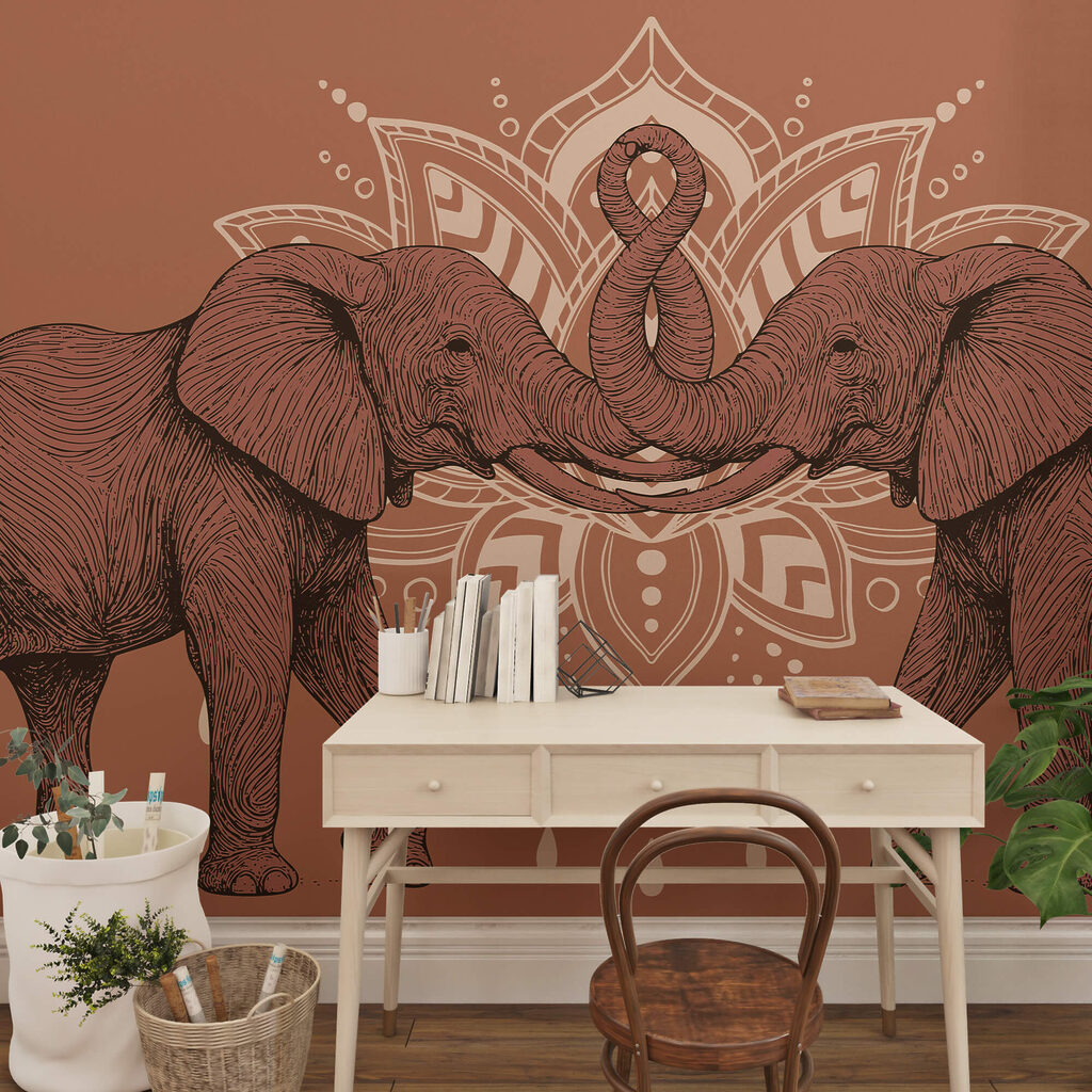 Dwa słonie dotykające się trąbami