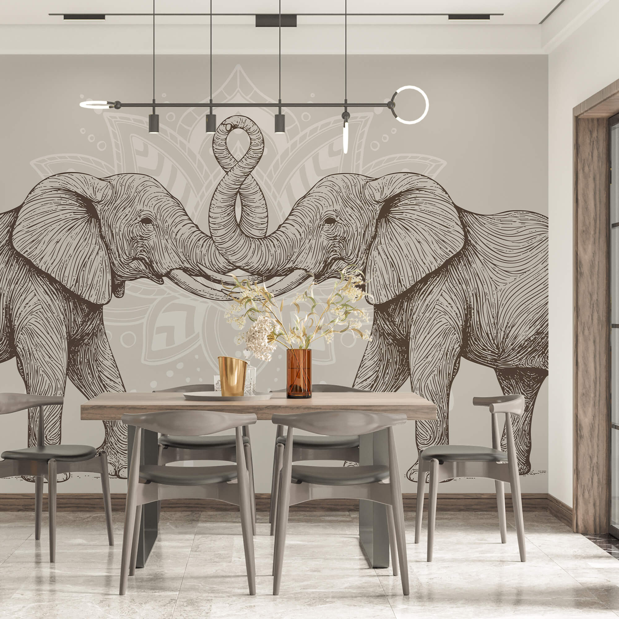 Dwa słonie ze zwiniętymi trąbami