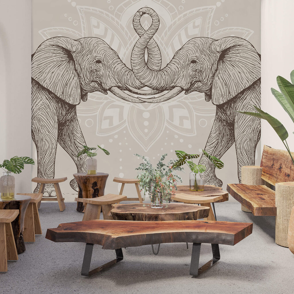 Dwa słonie ze zwiniętymi trąbami