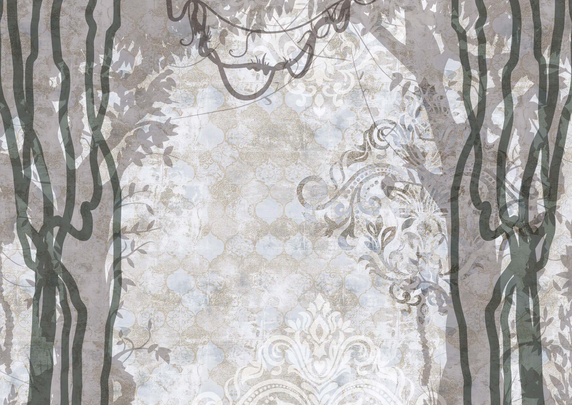 White wall with vines and leaves