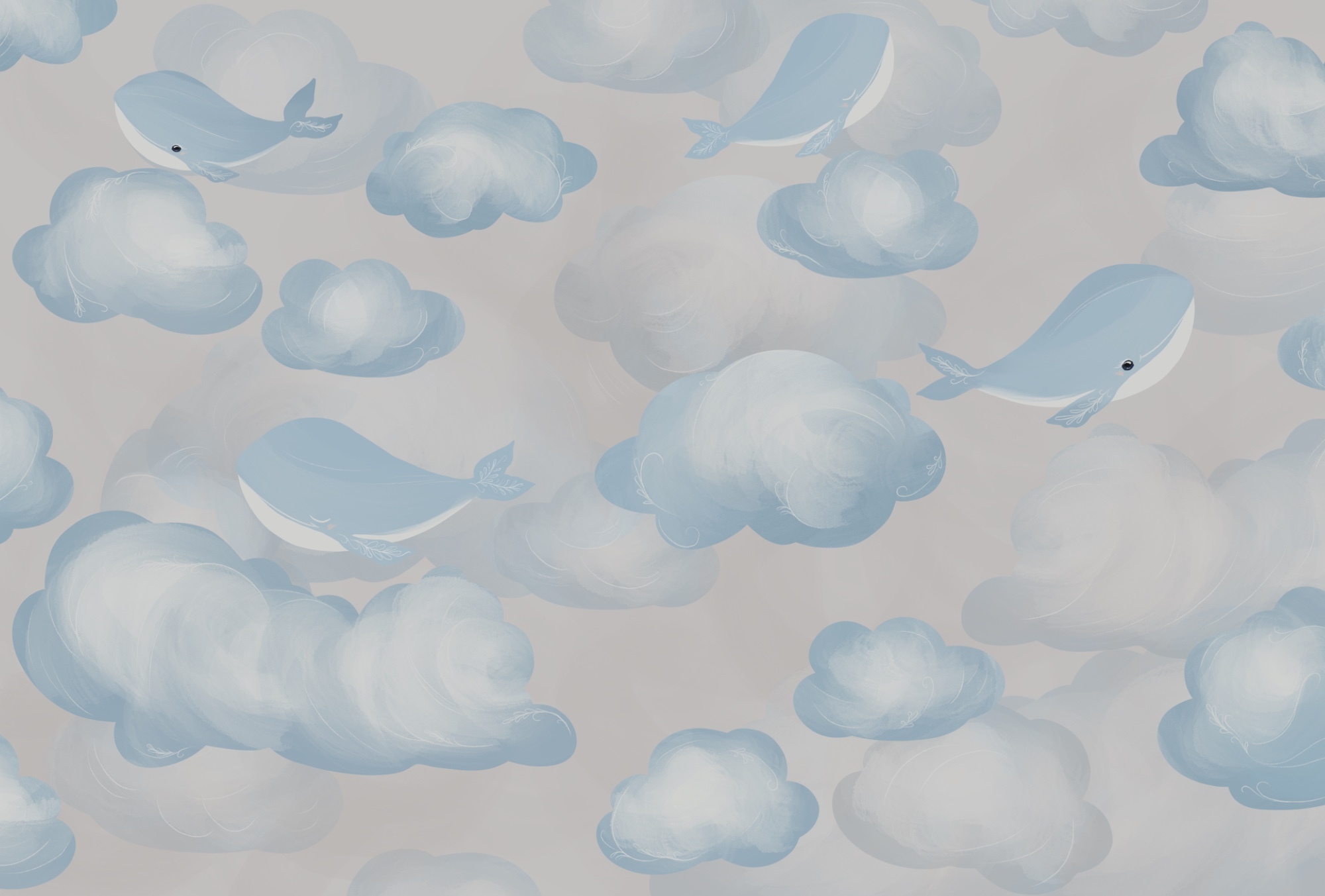 Blue and white clouds and whales