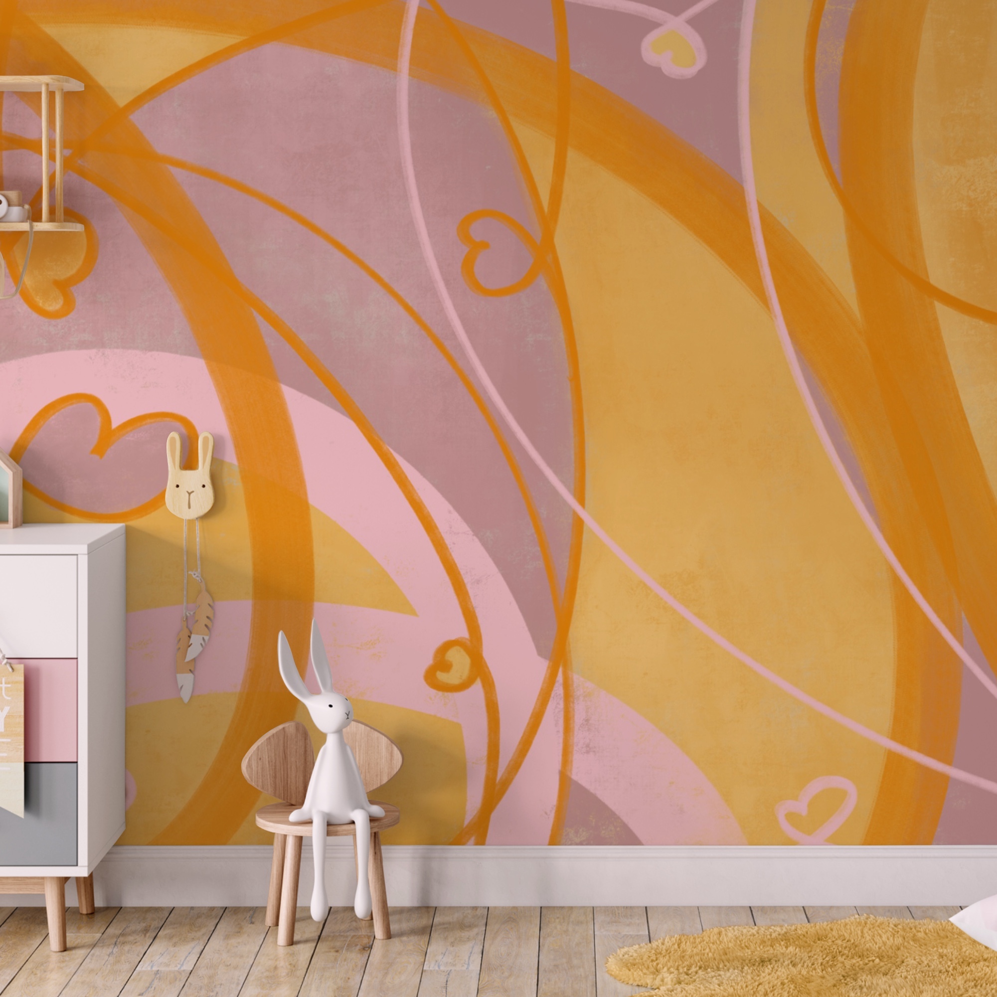 Żółte i różowe wiry i serca