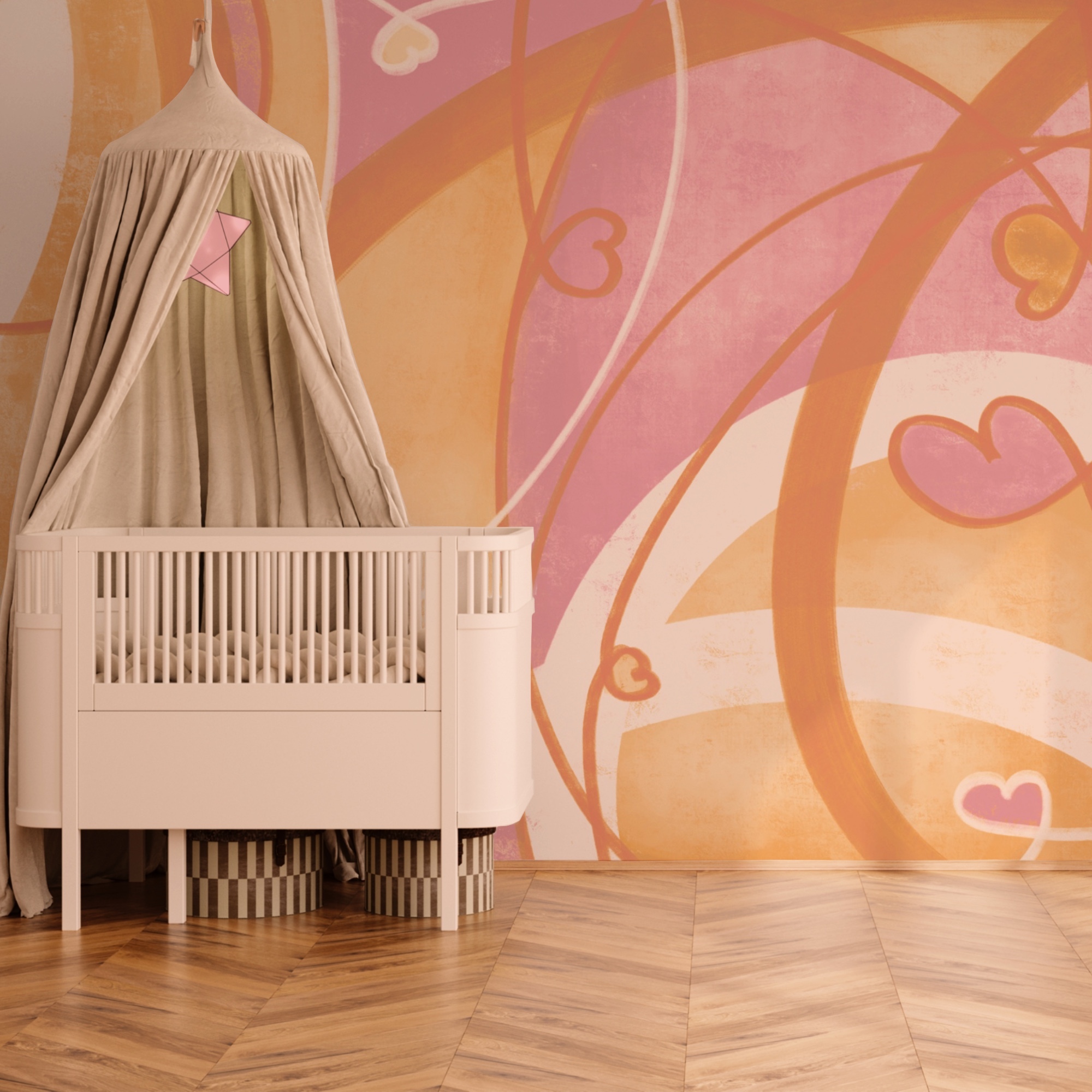 Różowe i pomarańczowe wiry i serca