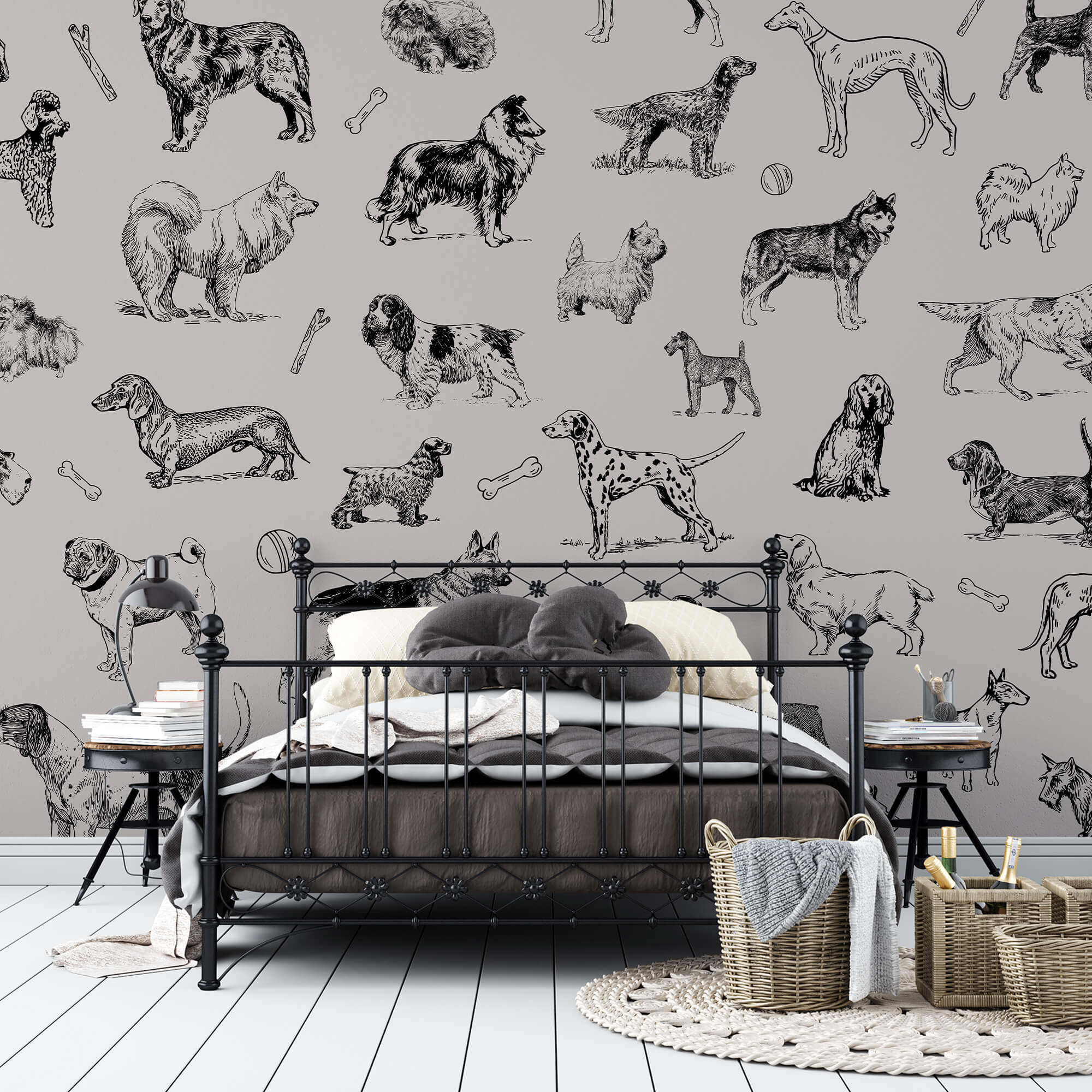 Grupa psów w różnych pozach