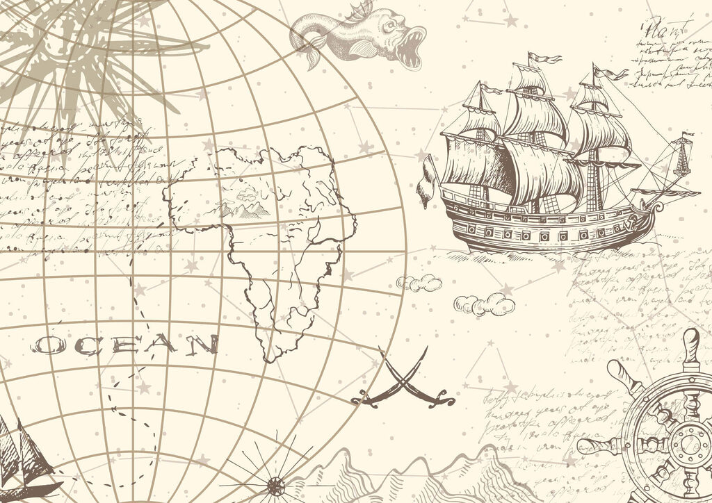 Map of the world and a ship Map of the world and a ship