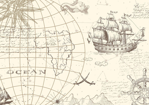 Map of the world and a ship Map of the world and a ship