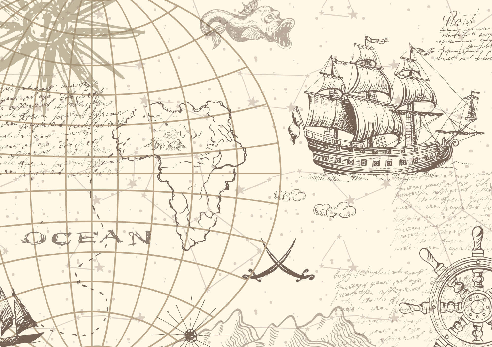 Map of the world and a ship Map of the world and a ship