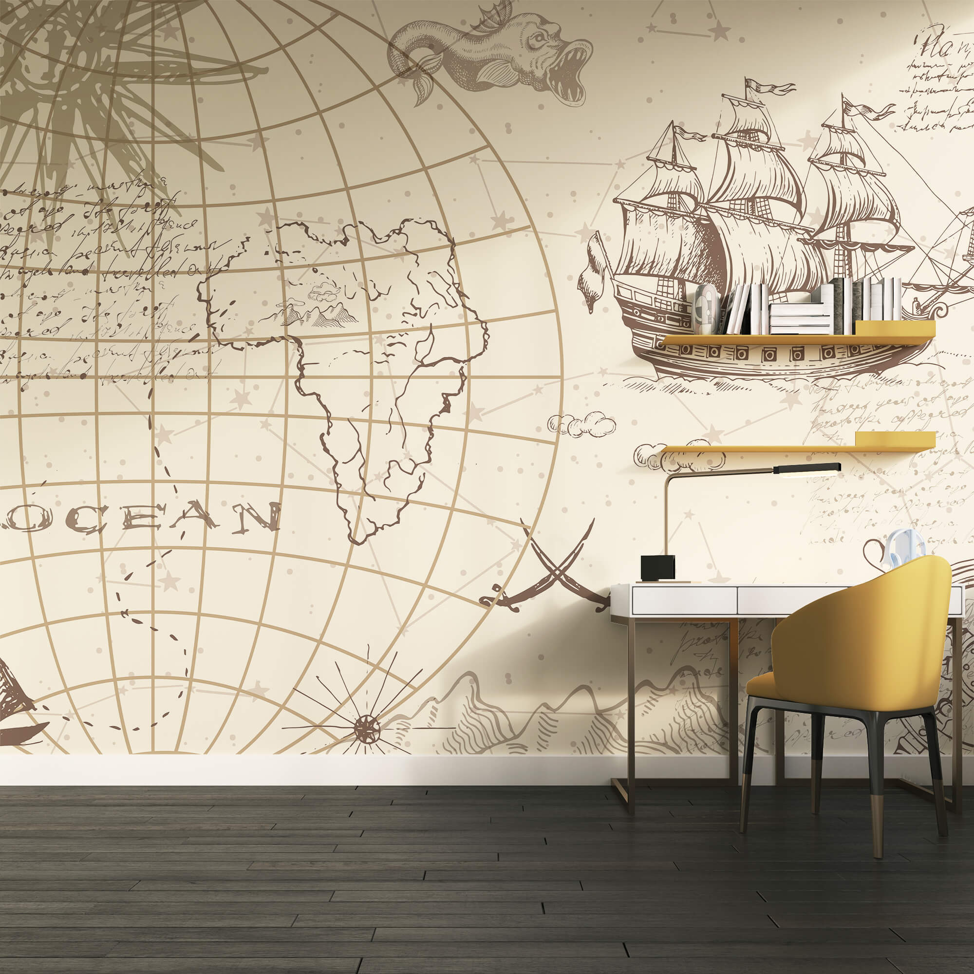 Mapa świata i statek
