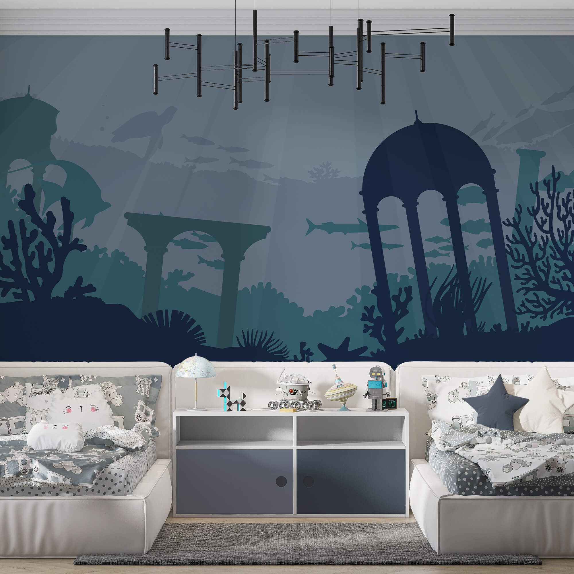 Sylwetka budynku i roślin morskich