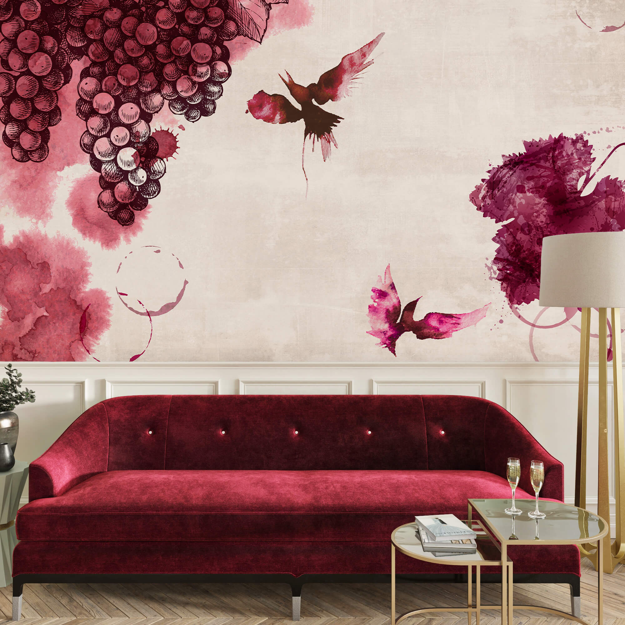 Malowanie ptaków i winogron