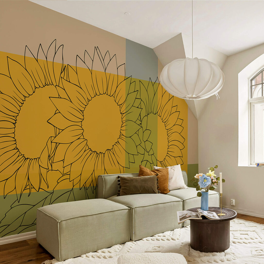 Grupa słoneczników z liśćmi