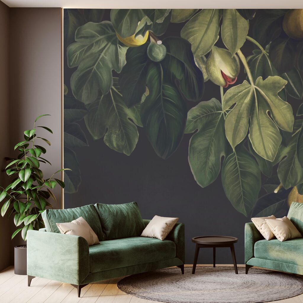 Bujne liście z żywymi owocami