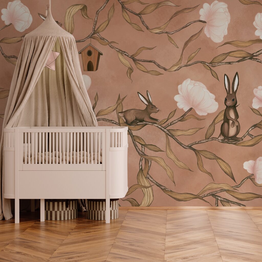 Tapeta z królikami i kwiatami Tapeta z królikami i kwiatami