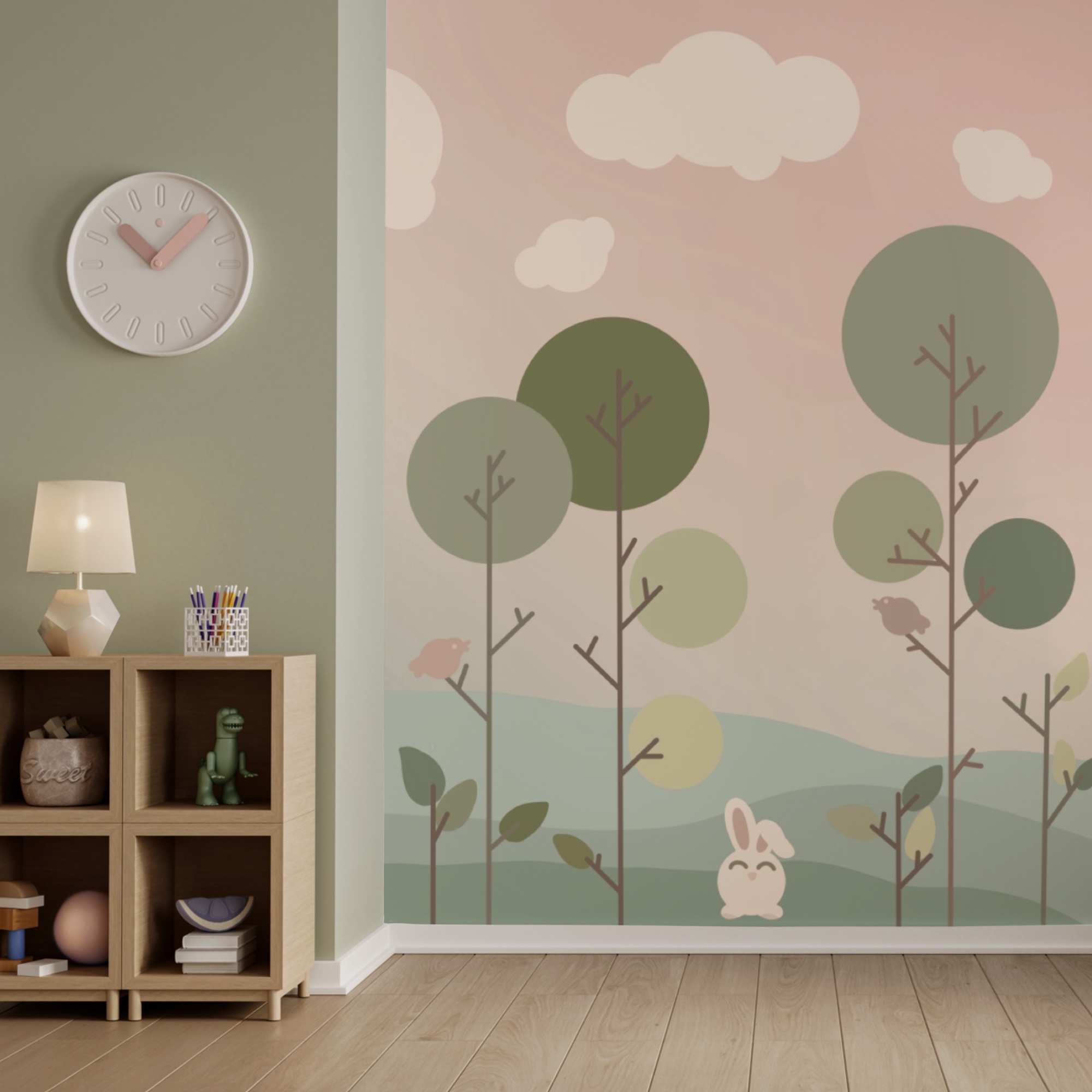 Grupa króliczków i drzew