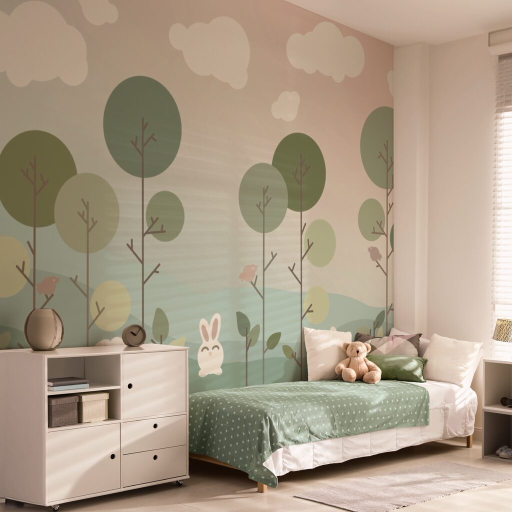 Grupa króliczków i drzew