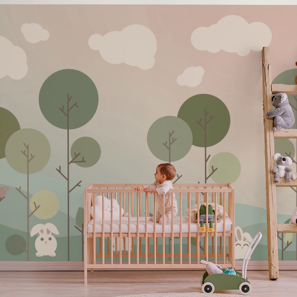 Grupa króliczków i drzew