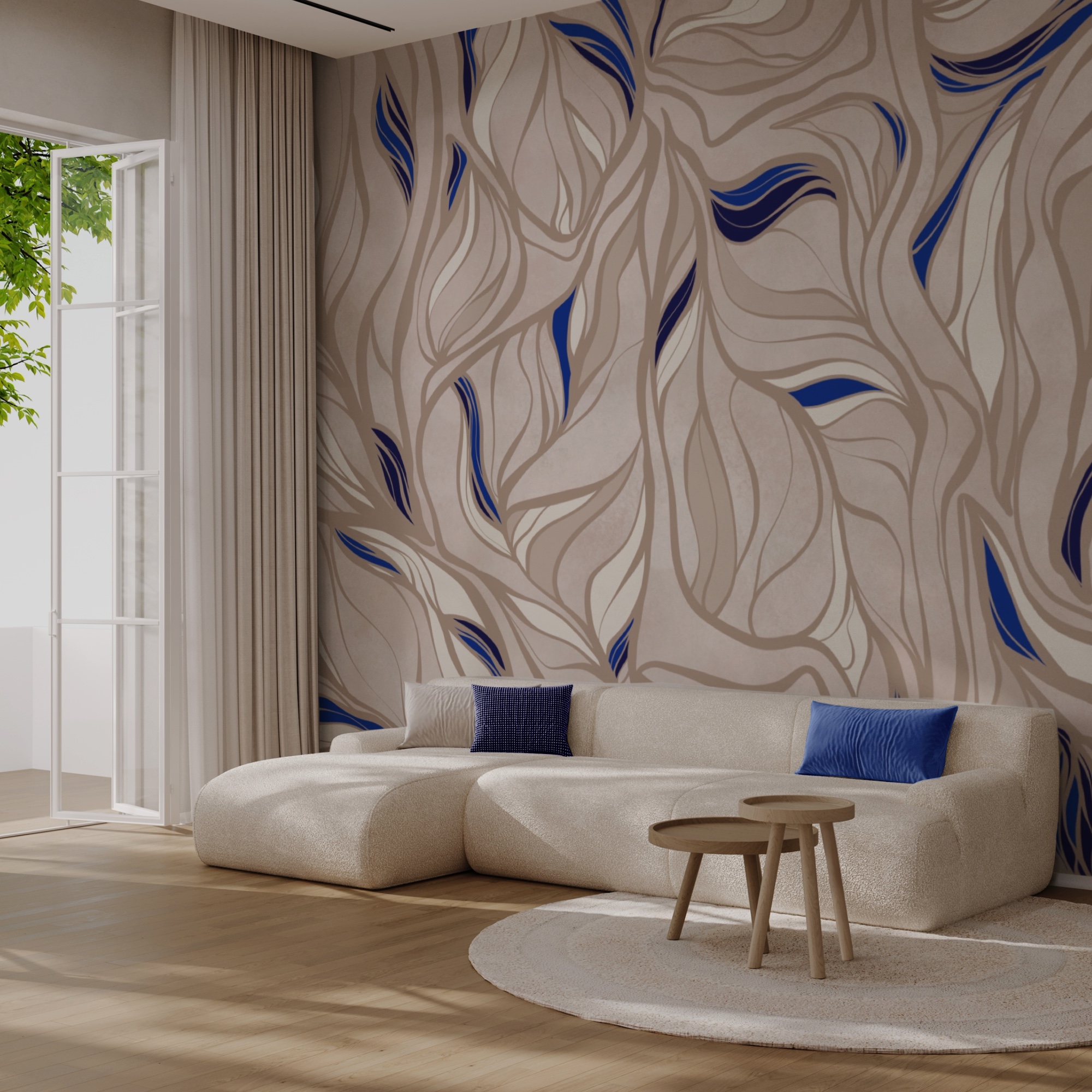 Wzór niebieskich i brązowych linii