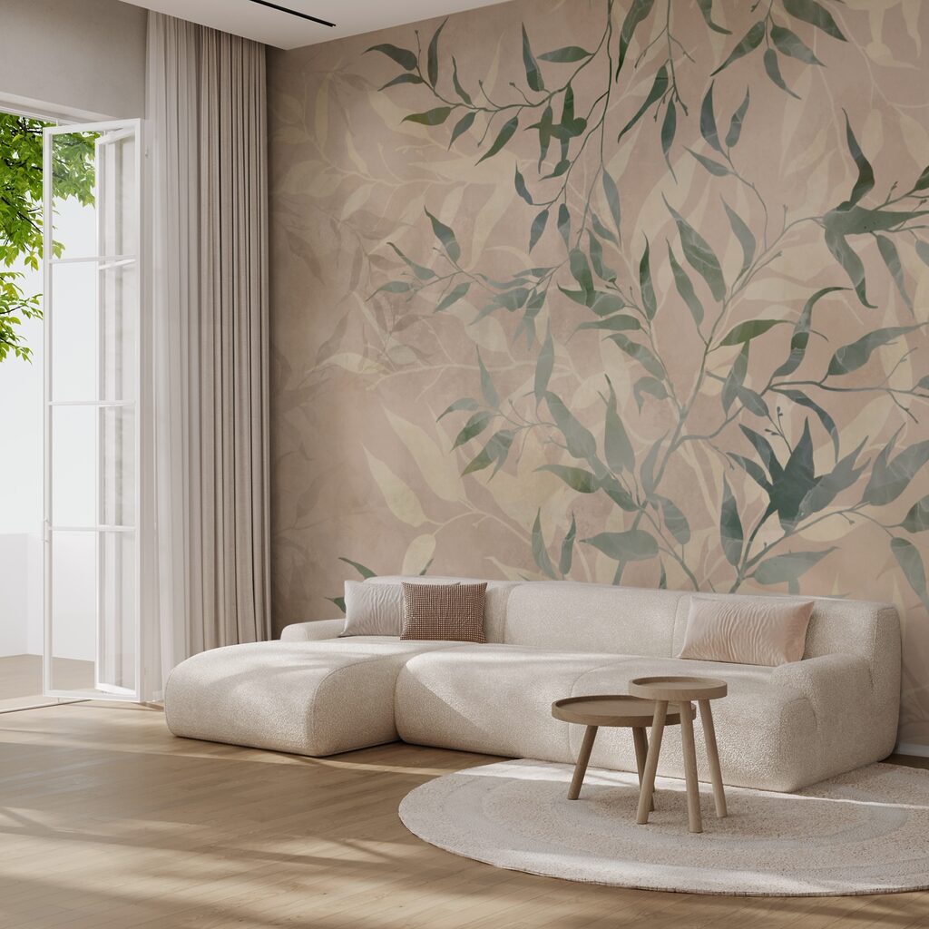 Wzór liści na beżowym tle