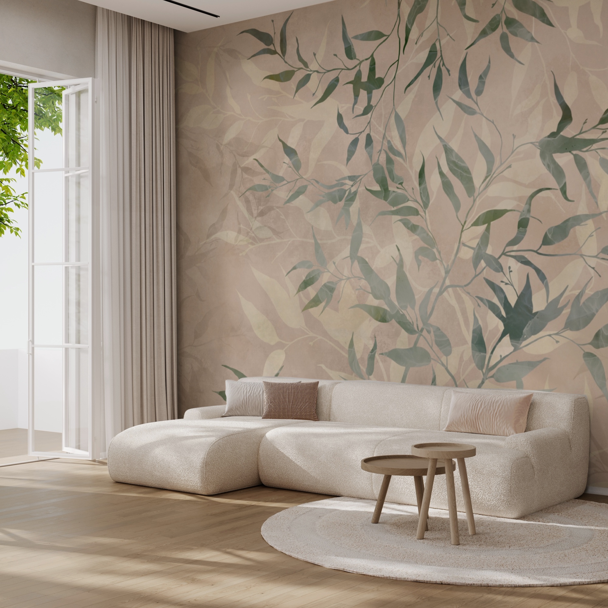 Wzór liści na beżowym tle