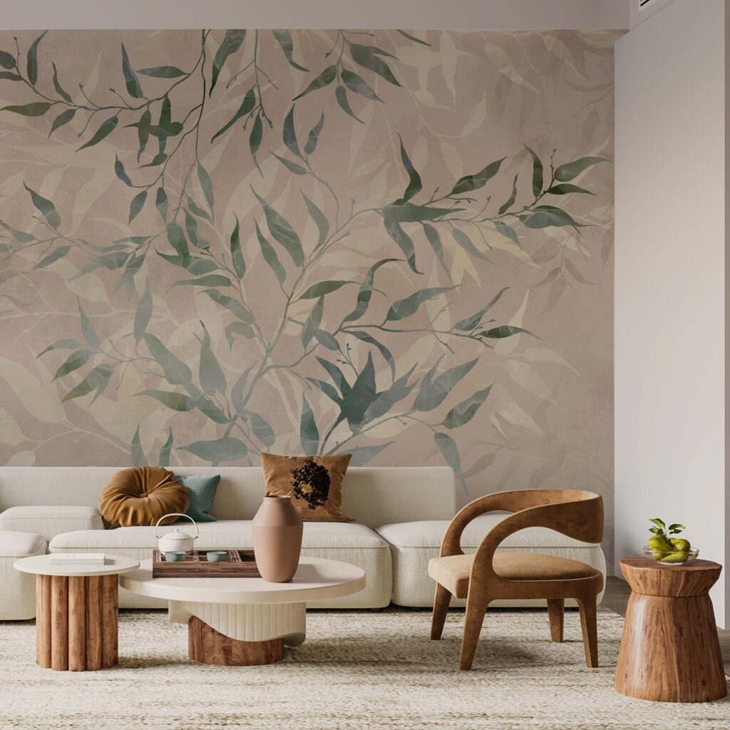 Wzór liści na beżowym tle