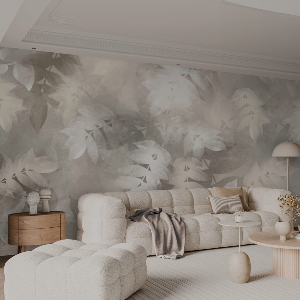 Szare i białe tło z liśćmi