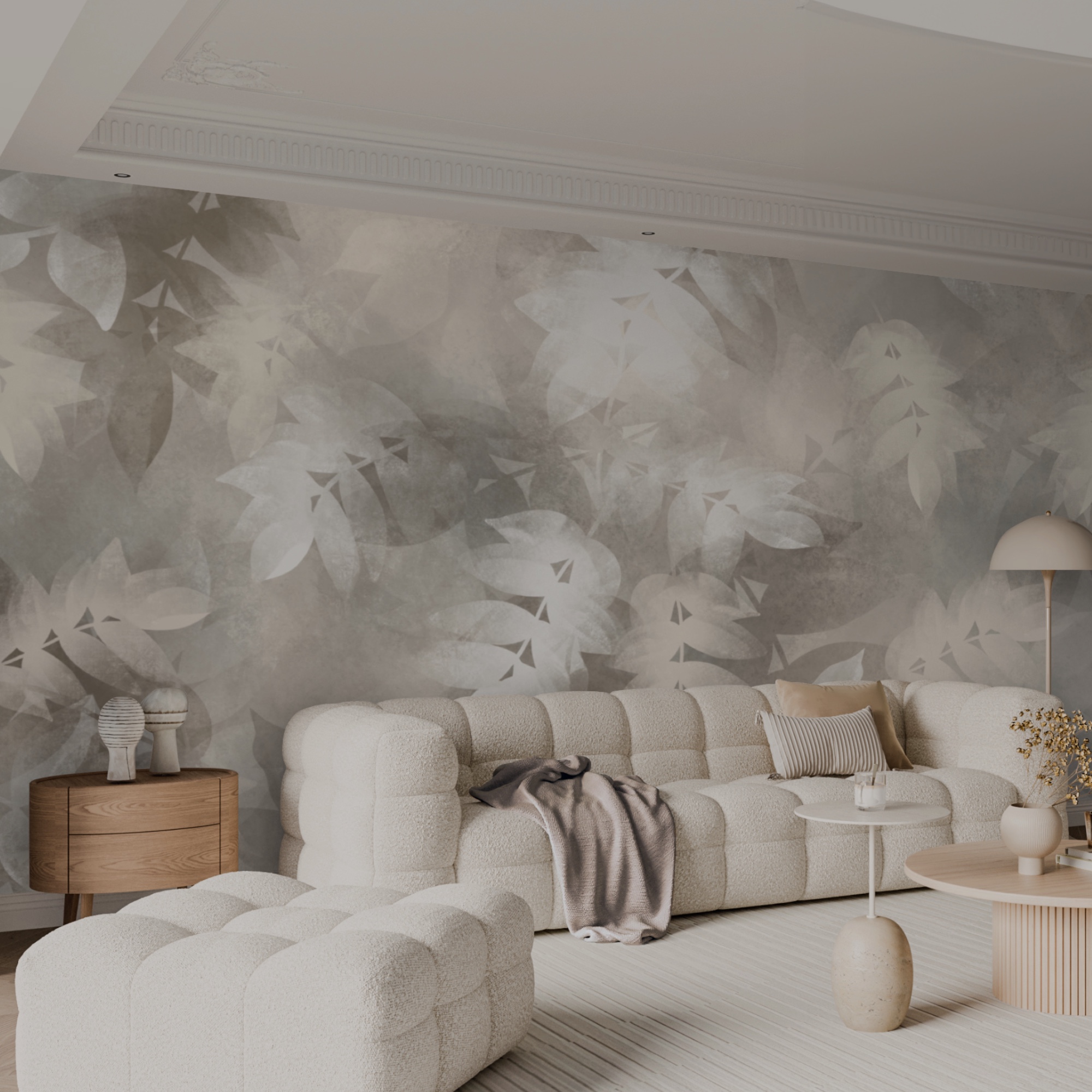 Szare i białe tło z liśćmi