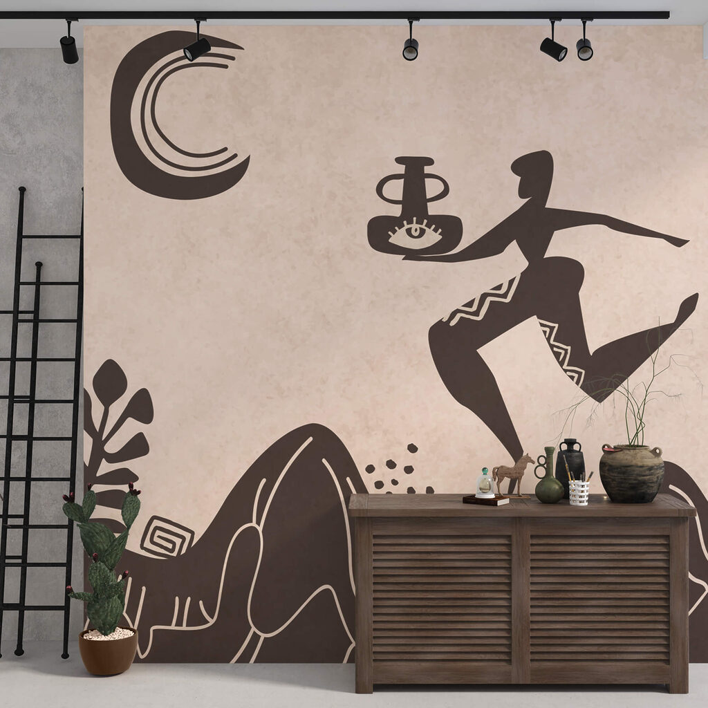 Rysunek mężczyzny trzymającego garnek i garnek na górze