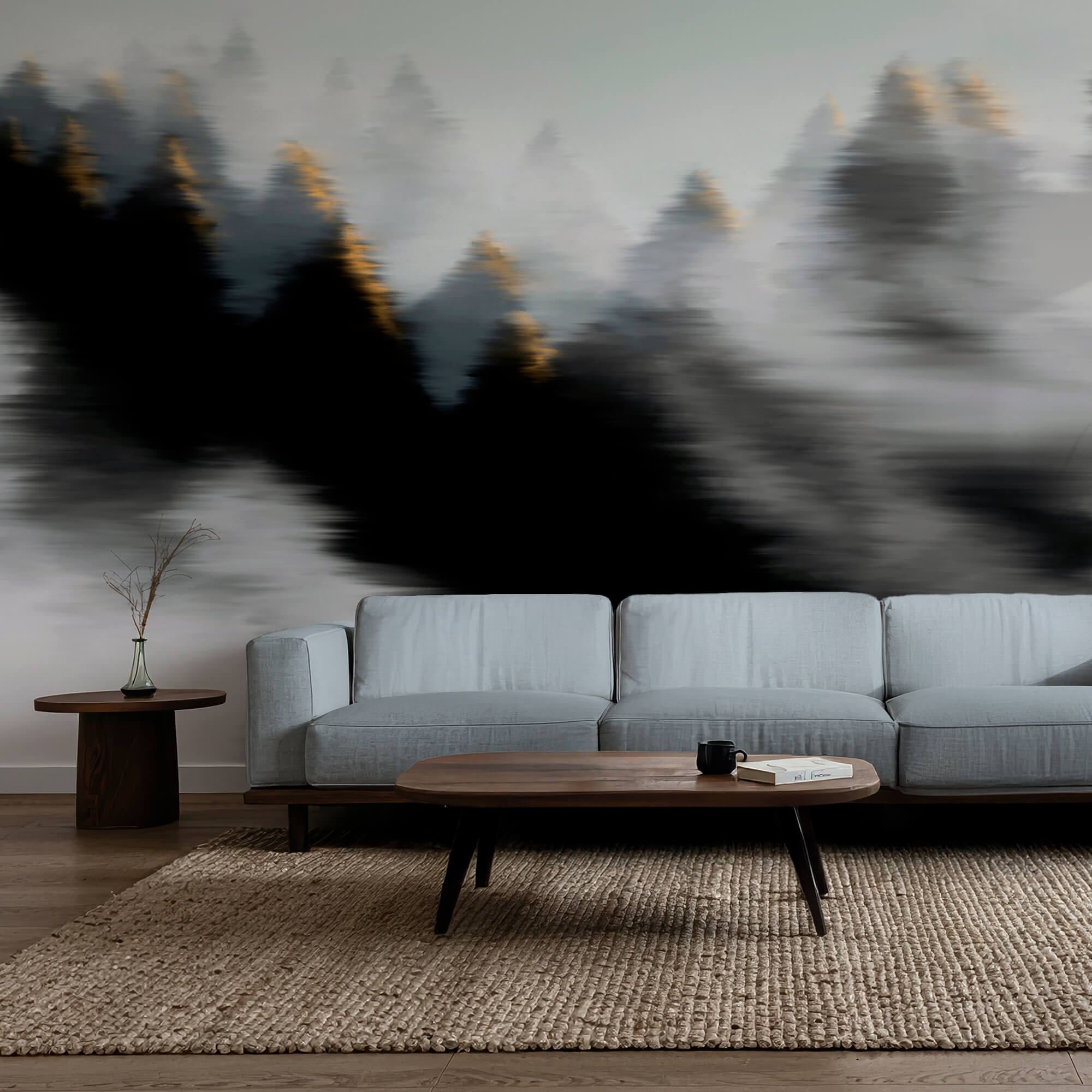 Mglisty las z drzewami