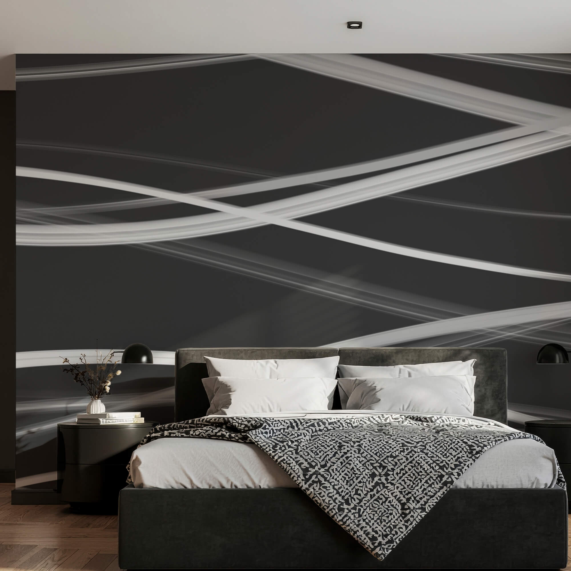 Białe linie na czarnym tle