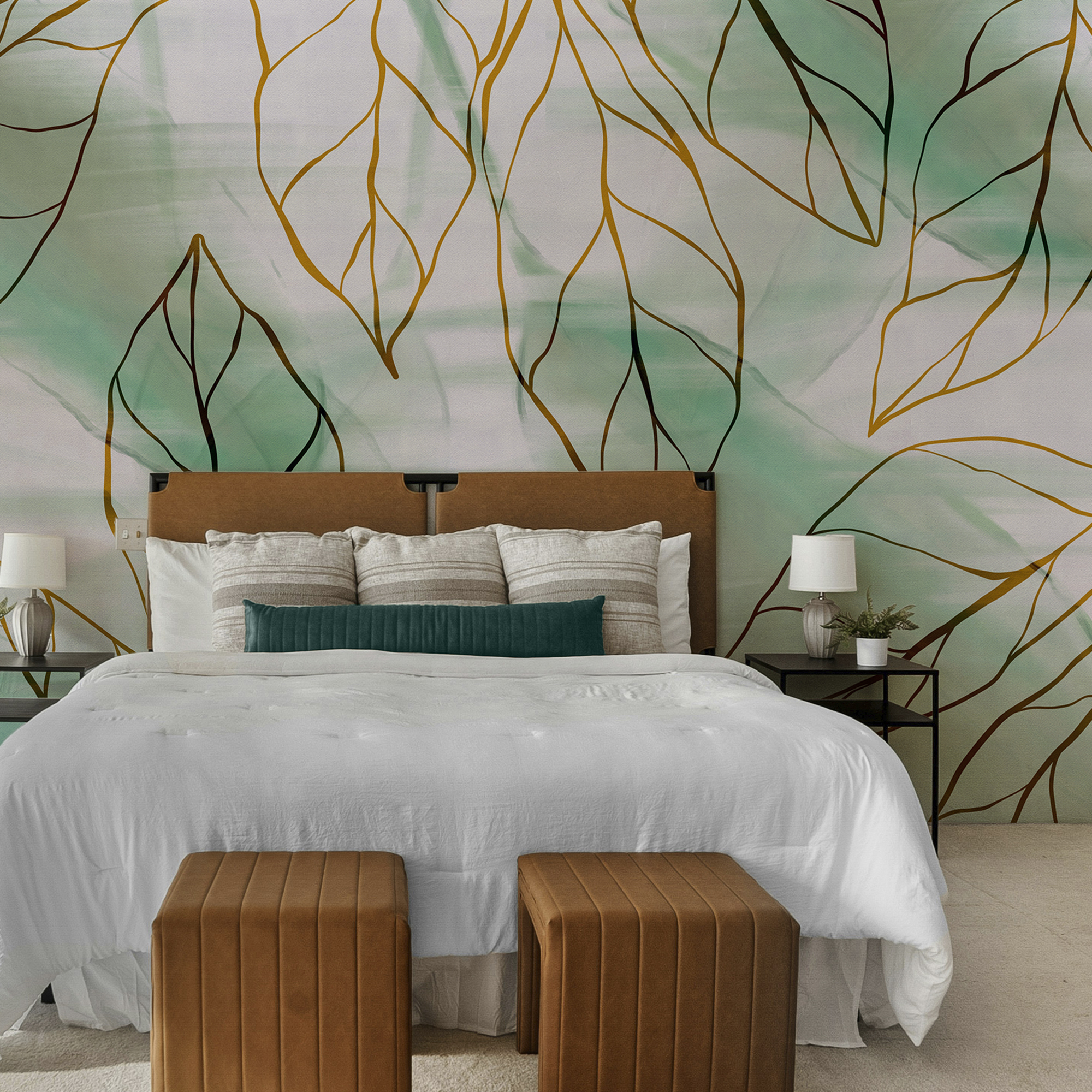 Wzór liści na tkaninie