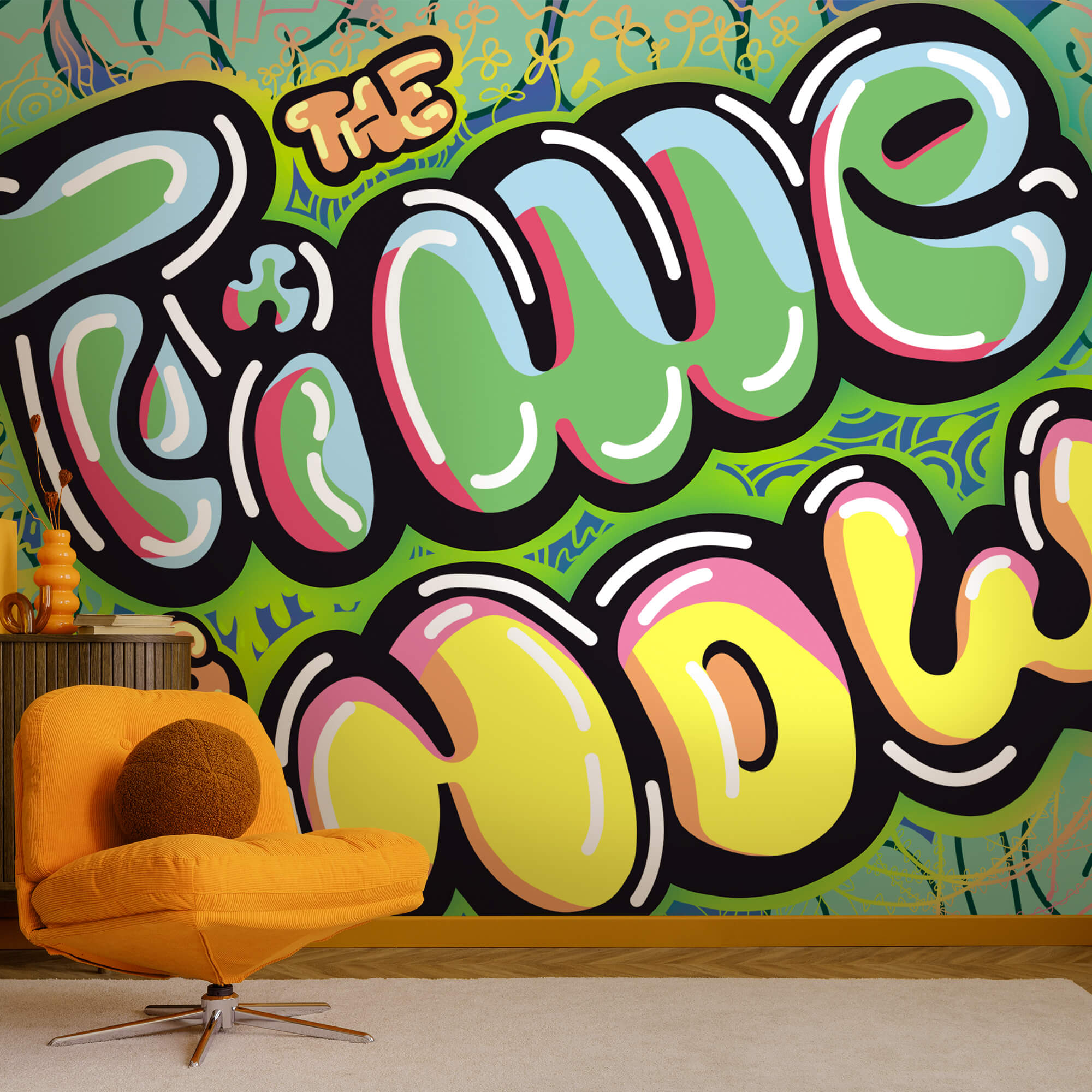 Kolorowe graffiti na zielonym tle Kolorowe graffiti na zielonym tle