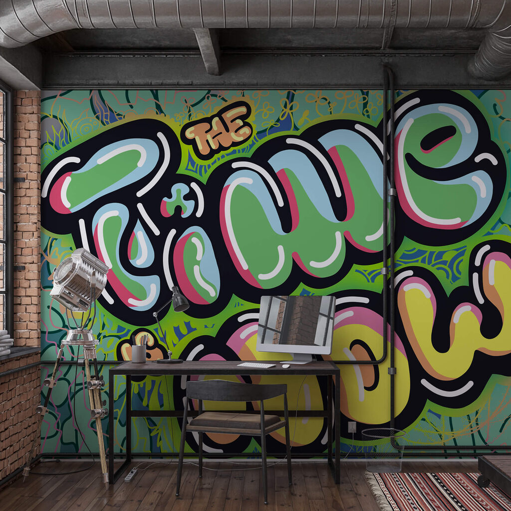Kolorowe graffiti na zielonym tle Kolorowe graffiti na zielonym tle