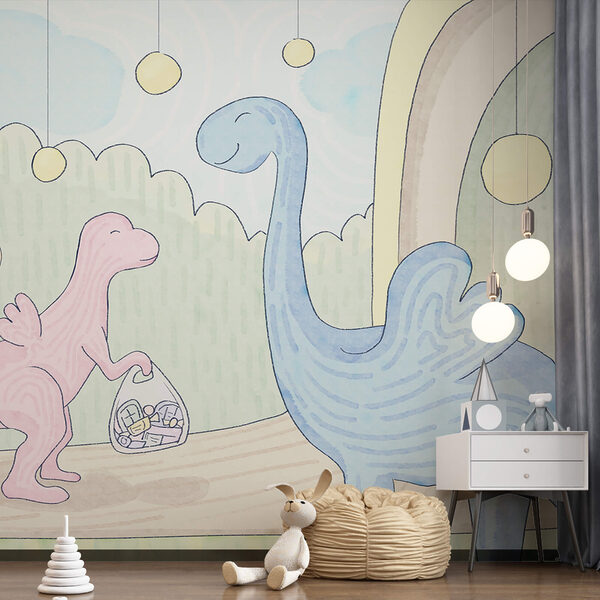 Kreskówka dinozaurów niosących torbę Kreskówka dinozaurów niosących torbę