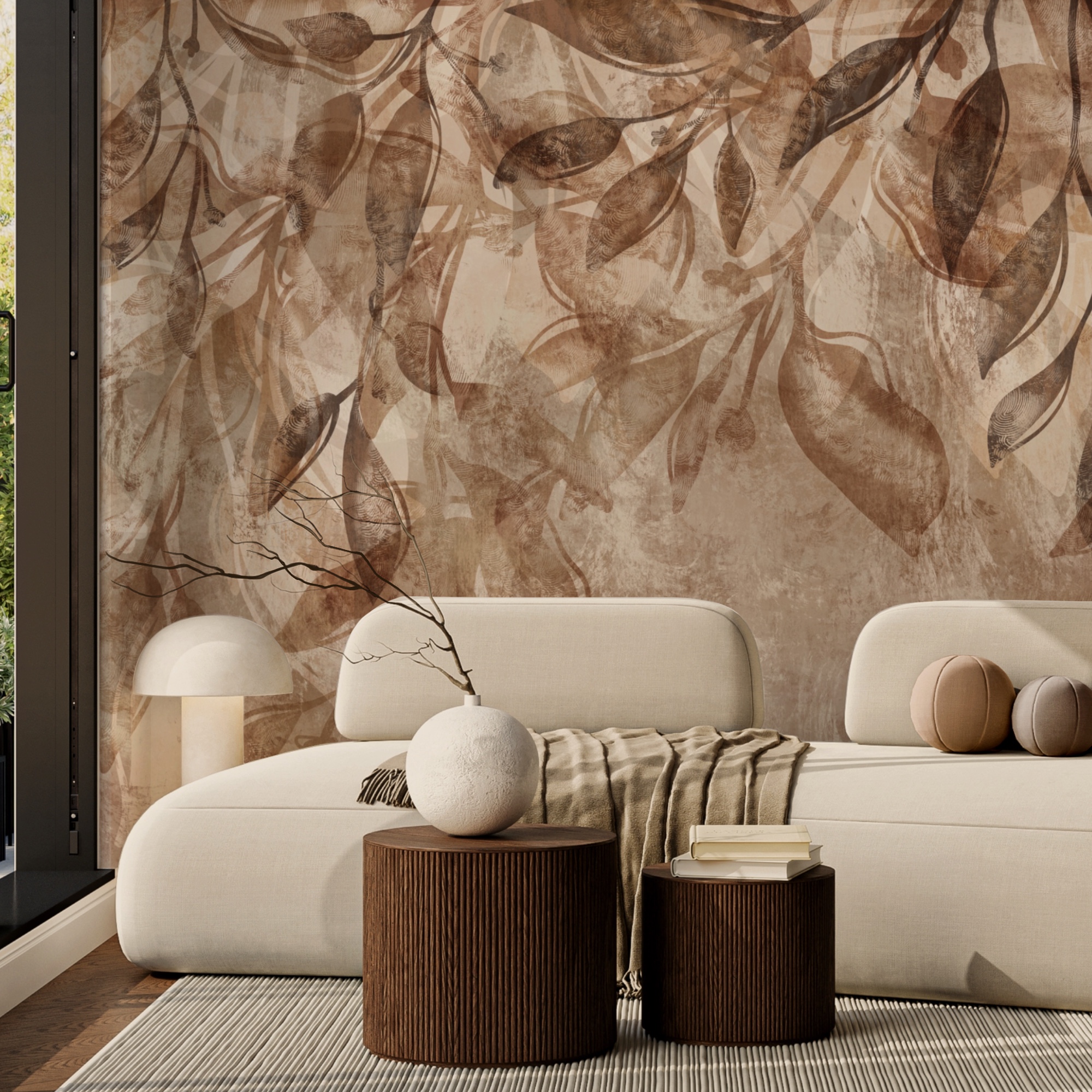 Brązowo-biały kwiatowy wzór