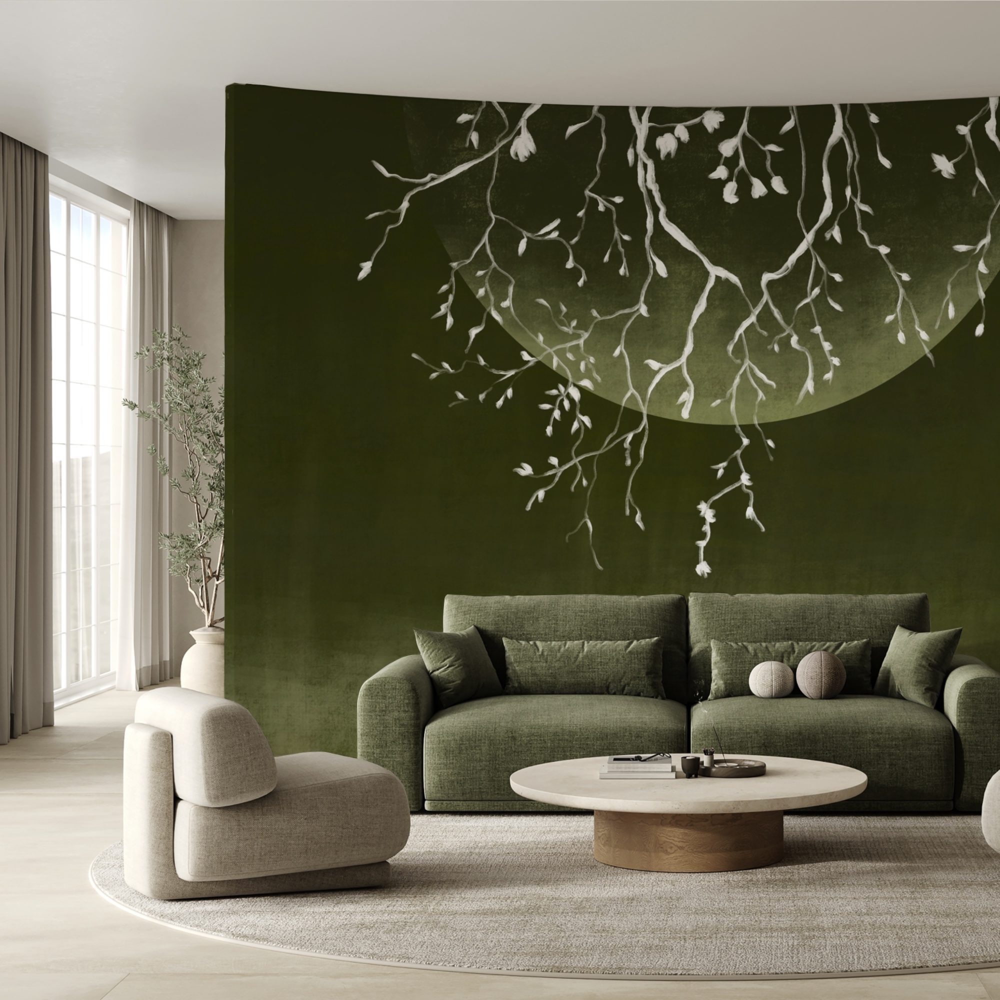 Gałęzie drzew z liśćmi i księżycem Gałęzie drzew z liśćmi i księżycem