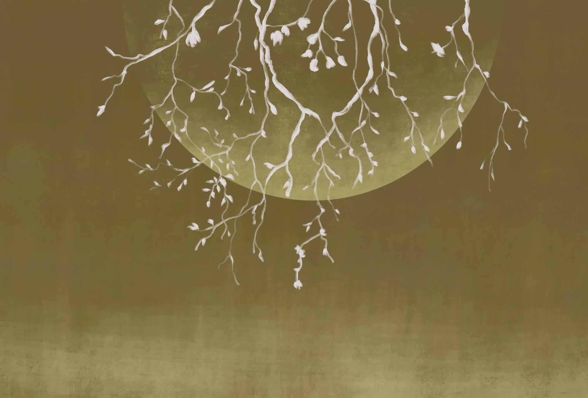 Tree branches with leaves and a moon Tree branches with leaves and a moon