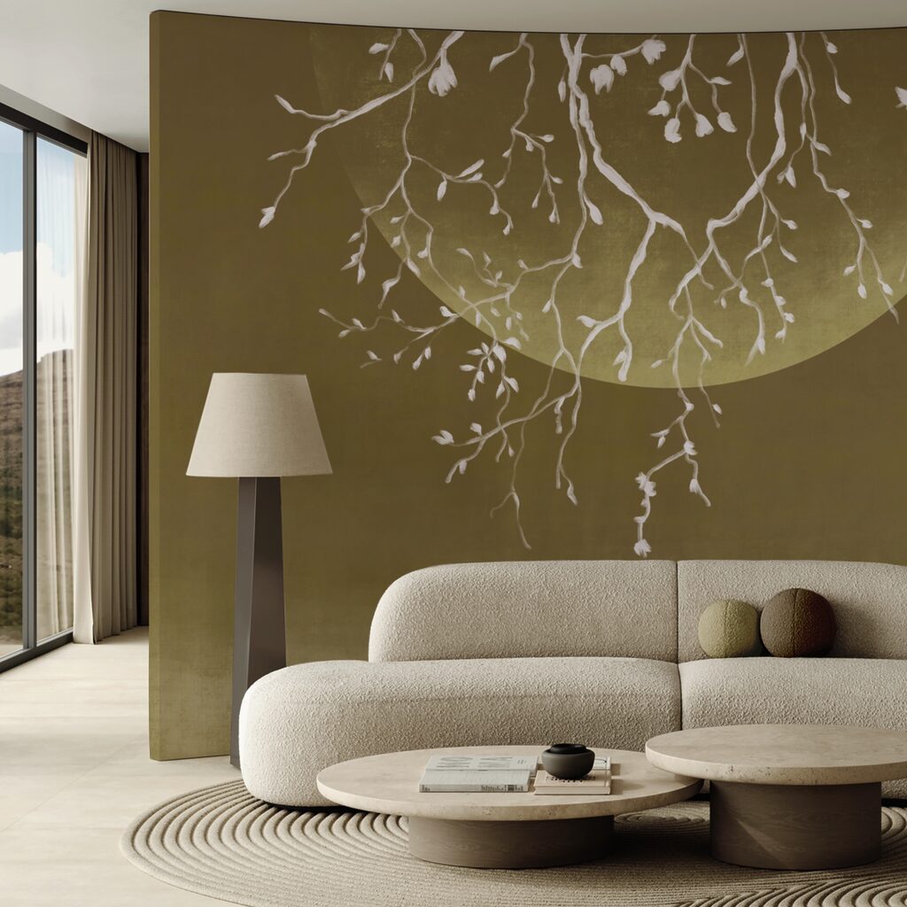 Gałęzie drzew z liśćmi i księżycem Gałęzie drzew z liśćmi i księżycem