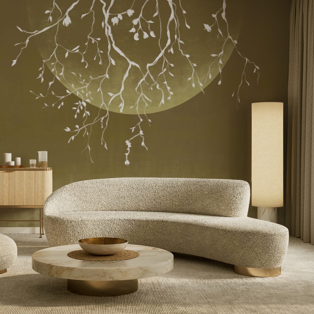 Gałęzie drzew z liśćmi i księżycem Gałęzie drzew z liśćmi i księżycem