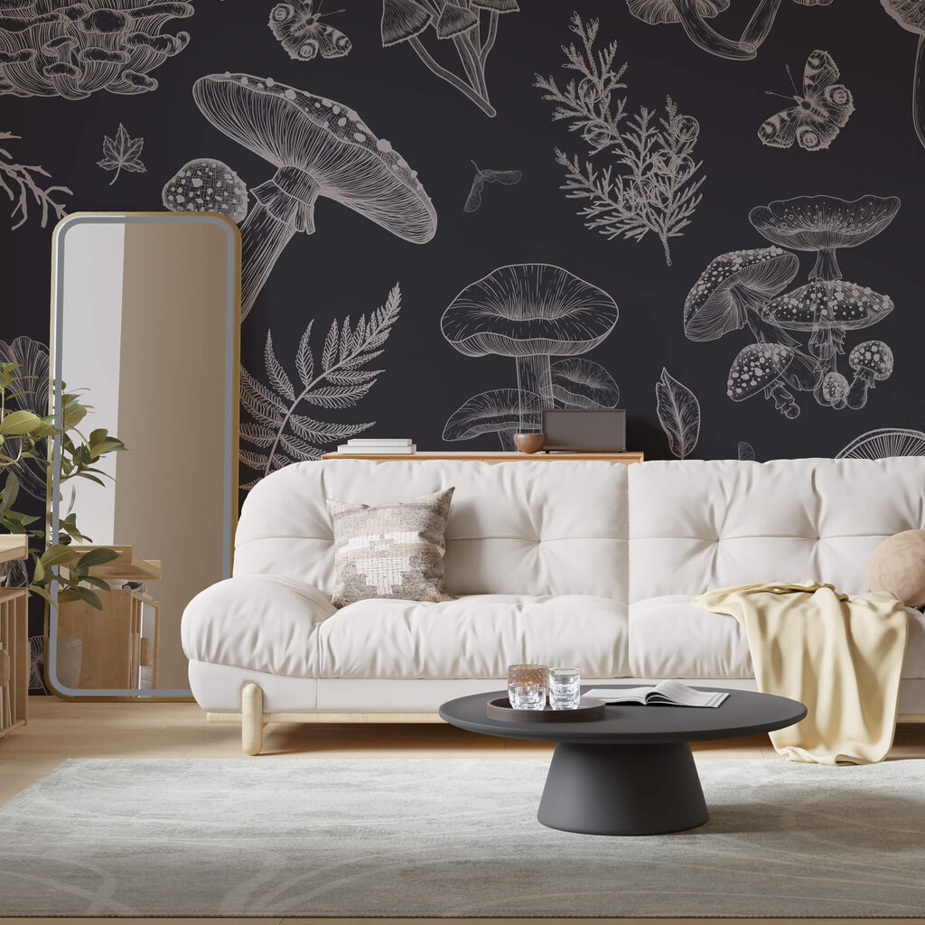 Wzór grzybów i liści