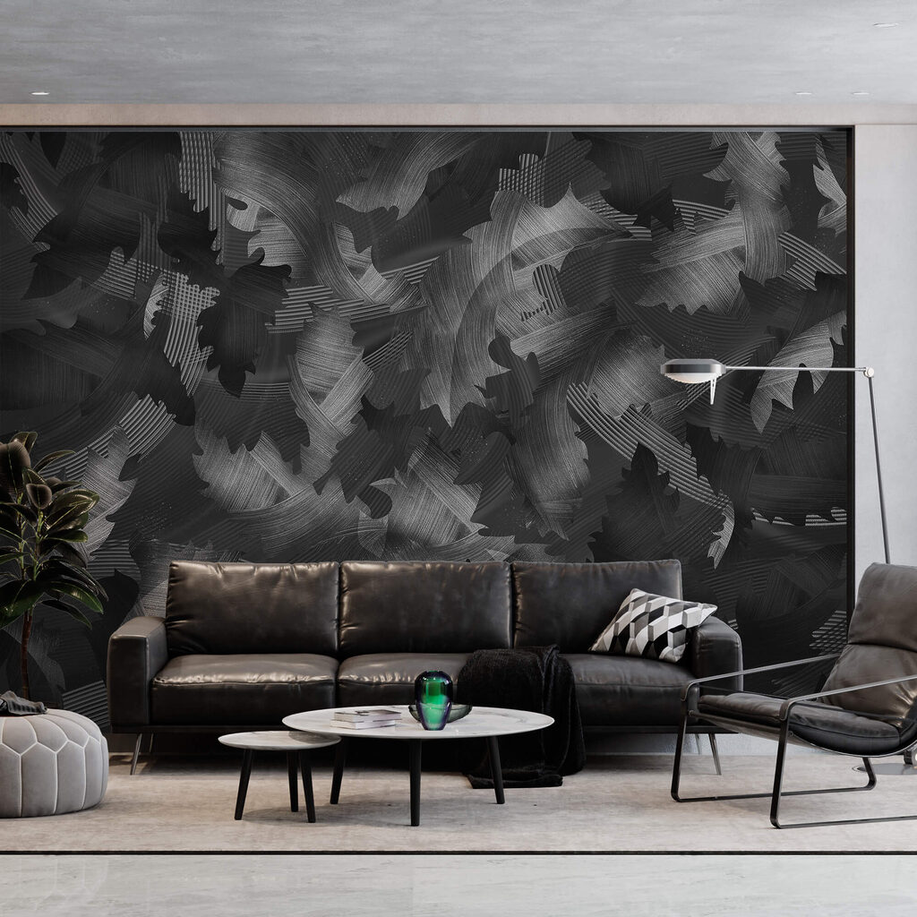 Czarno-biały wzór z liśćmi