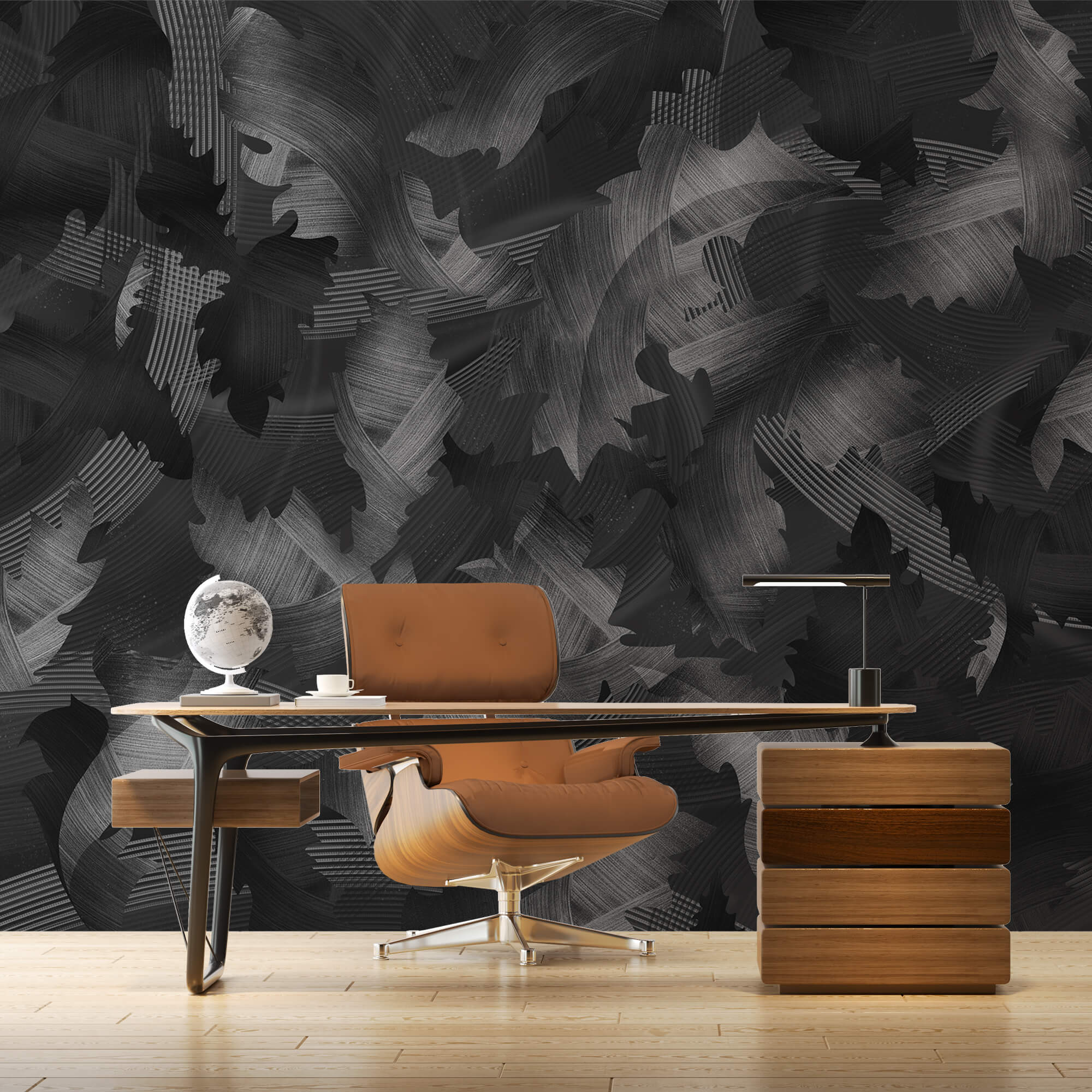 Czarno-biały wzór z liśćmi